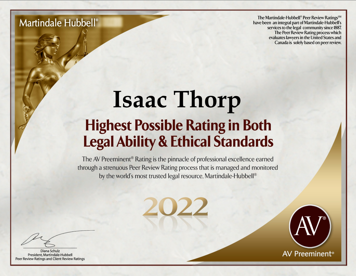Isaac Thorp Highest Possible Rating in Both Legal Liability & Ethical Standards
